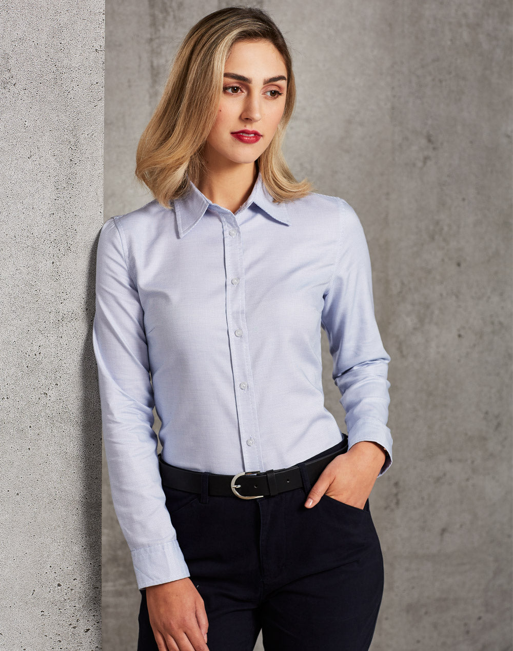 Benchmark M8922 Ladies' Dot Contrast Long Sleeve Shirt