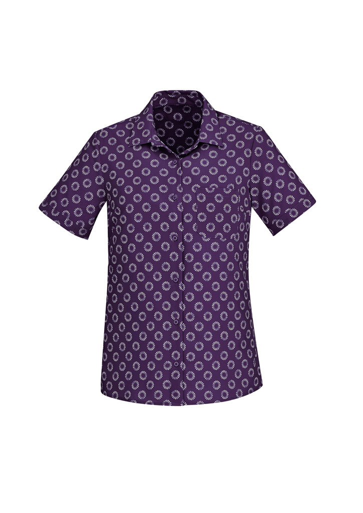 BIZ CARE WOMENS FLORENCE DAISY PRINT SHORT SLEEVE SHIRT CS948LS