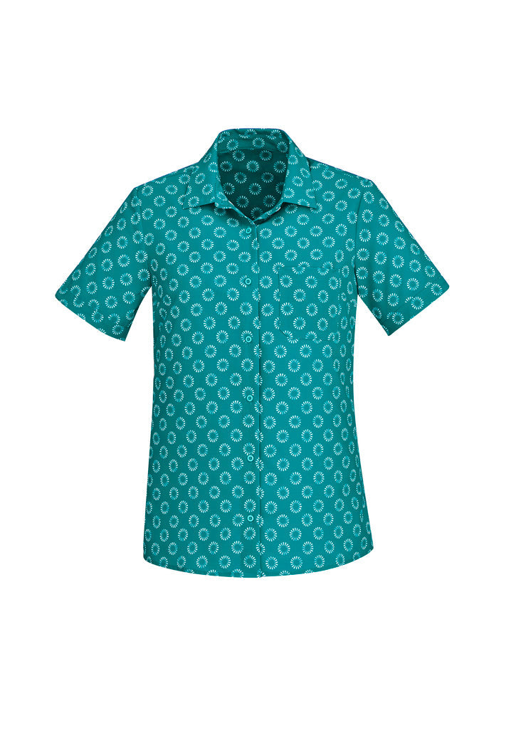 BIZ CARE WOMENS FLORENCE DAISY PRINT SHORT SLEEVE SHIRT CS948LS