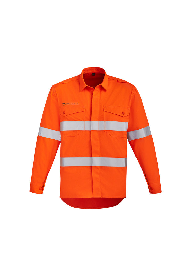 Syzmik Mens Orange Flame HRC 2 Hoop Taped Open Front Spliced Shirt ZW145