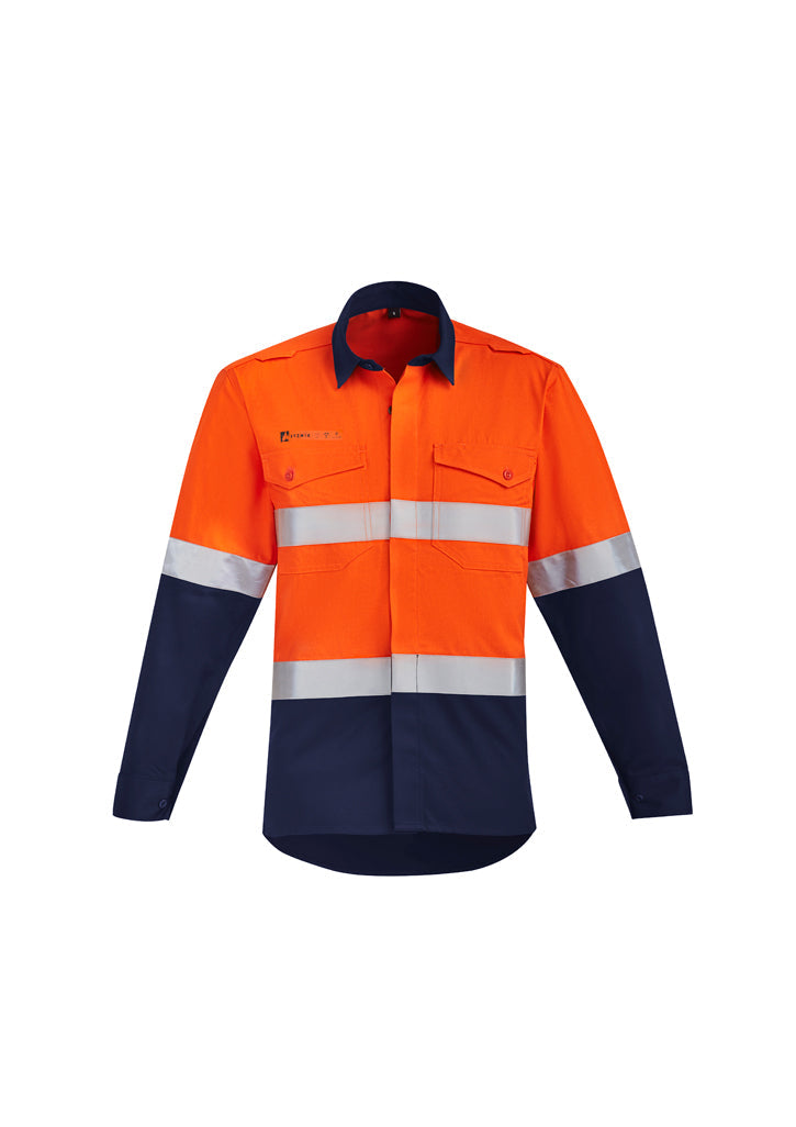Syzmik Mens Orange Flame HRC 2 Hoop Taped Open Front Spliced Shirt ZW140
