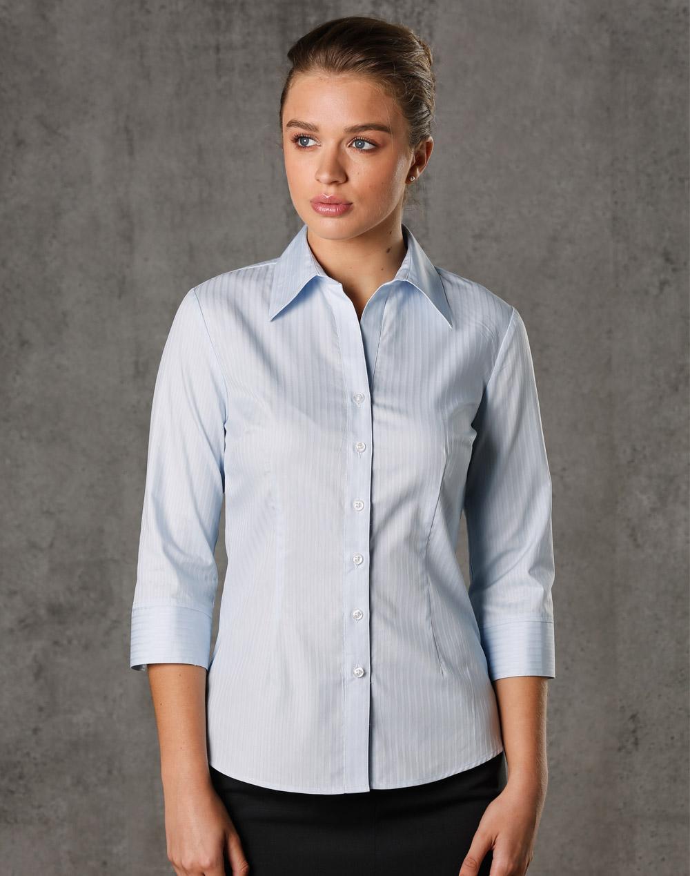 Benchmark M8100Q Women's Self Stripe 3/4 Sleeve Shirt